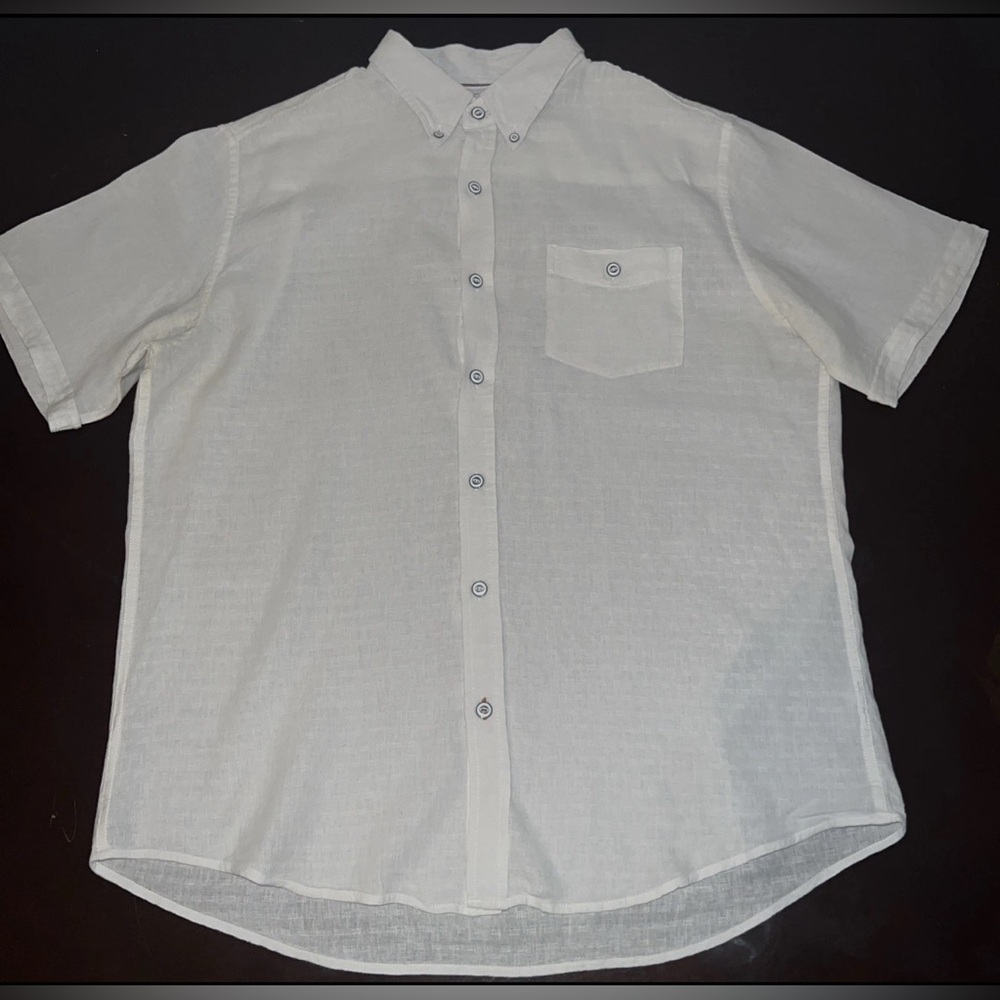 Weatherproof Off White Linen Casual Button Down Shirt